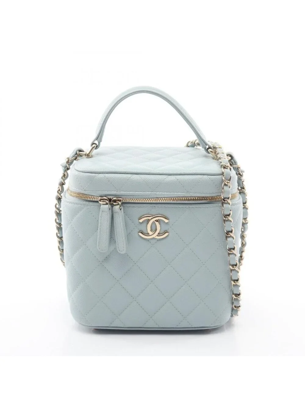Chanel Shoulder Bag Quilted 2-Way Light Blue Caviar Leather Vanity Chain
